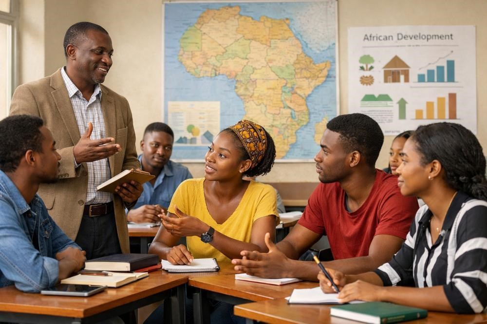 Students in a global development classroom