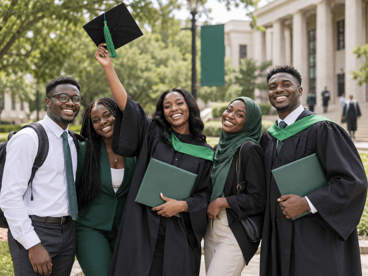 Students celebrating graduation success on campus